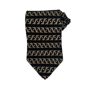 Boston Traders Men's Silk Necktie Black Beige Geometric Pattern Made in USA 58x4